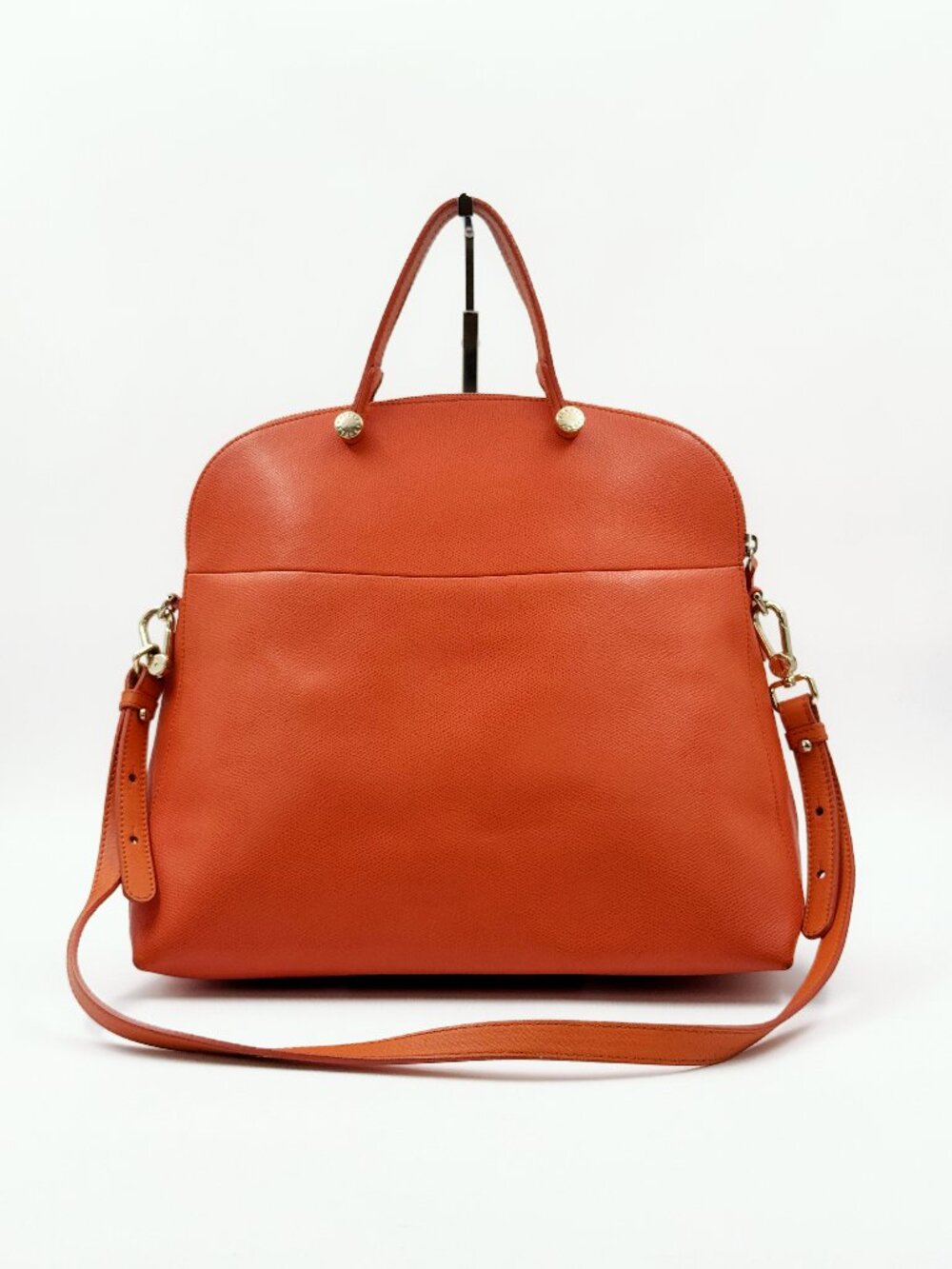 Furla Orange Leather Satchel Shoulder Bag Crossbody Top Handle Gold Hardware